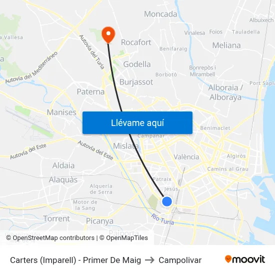 Carters (Imparell) - Primer De Maig to Campolivar map