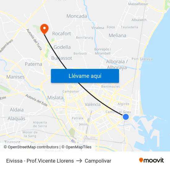 Eivissa - Prof.Vicente Llorens to Campolivar map