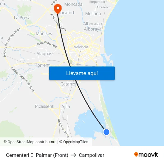 Cementeri El Palmar (Front) to Campolivar map