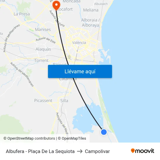 Albufera - Plaça De La Sequiota to Campolivar map