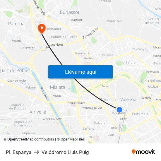 Pl. Espanya to Velódromo Lluis Puig map