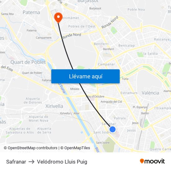 Safranar to Velódromo Lluis Puig map