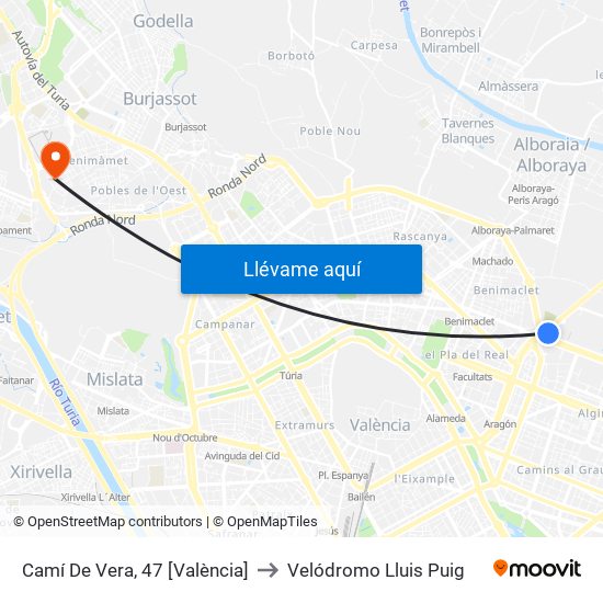 Camí De Vera, 47 [València] to Velódromo Lluis Puig map