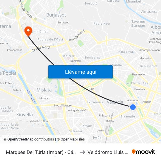 Marqués Del Túria (Impar) - Cánovas to Velódromo Lluis Puig map