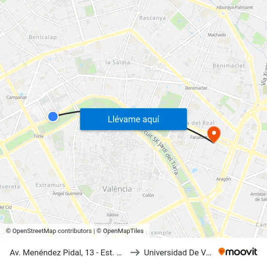 Av. Menéndez Pidal, 13 - Est. Autobusos to Universidad De Valencia map