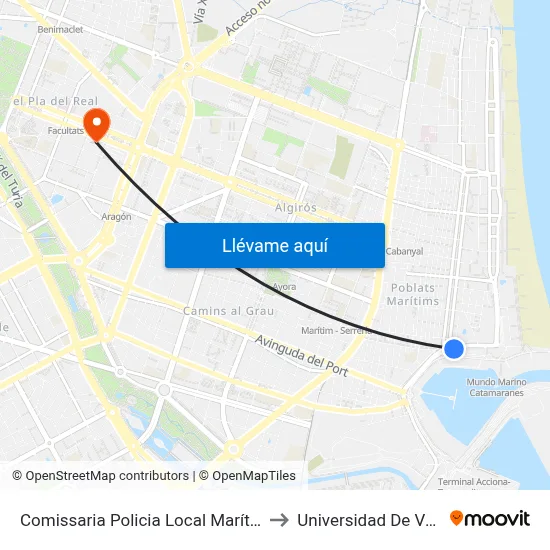 Comissaria Policia Local Marítim (Front) to Universidad De Valencia map