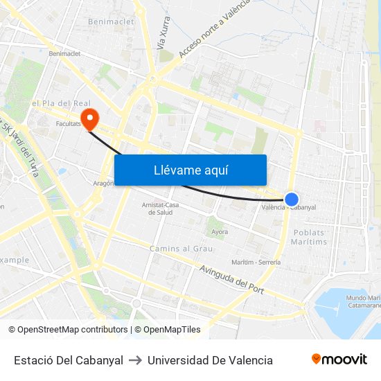 Estació Del Cabanyal to Universidad De Valencia map
