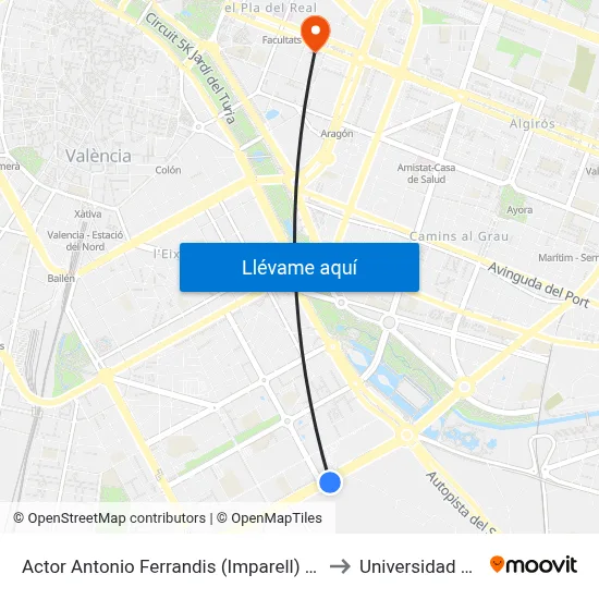 Actor Antonio Ferrandis (Imparell) - Amado Granell Mesado to Universidad De Valencia map