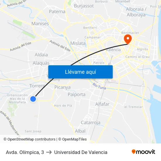 Olímpica to Universidad De Valencia map