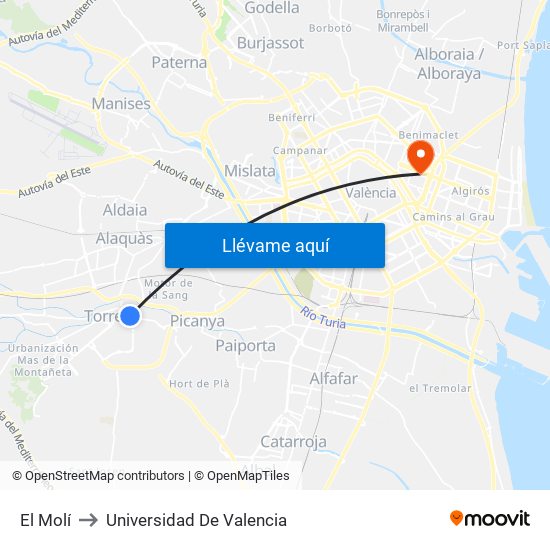 El Molí to Universidad De Valencia map