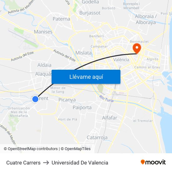 Cuatre Carrers to Universidad De Valencia map