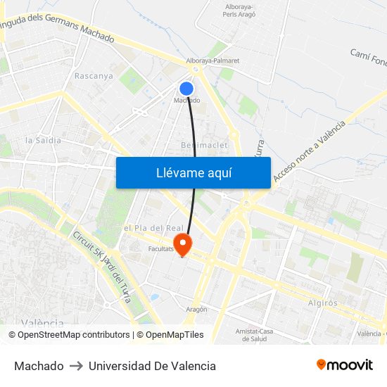 Machado to Universidad De Valencia map
