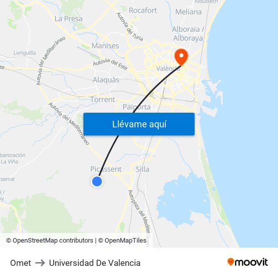 Omet to Universidad De Valencia map