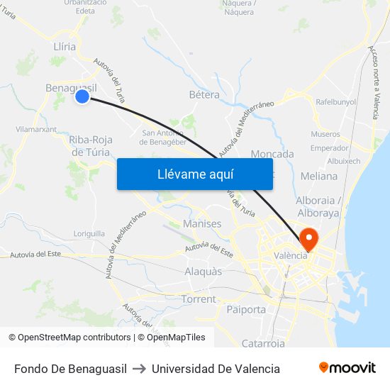 Fondo De Benaguasil to Universidad De Valencia map