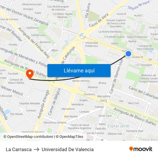La Carrasca to Universidad De Valencia map