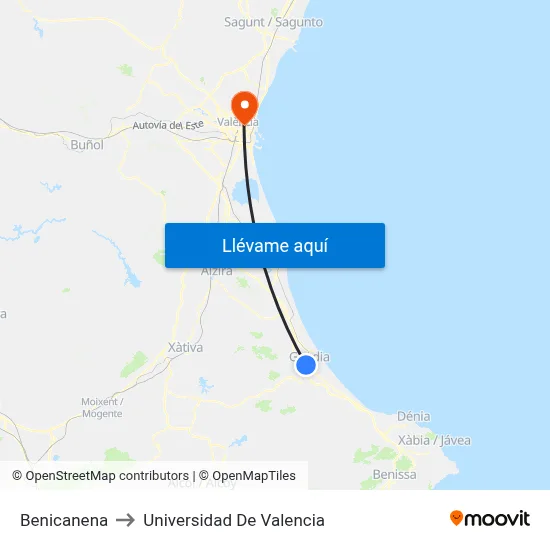 Benicanena to Universidad De Valencia map