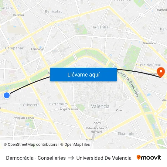 Democràcia - Conselleries to Universidad De Valencia map