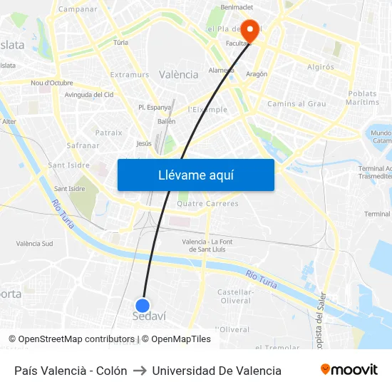 País Valencià - Colón to Universidad De Valencia map