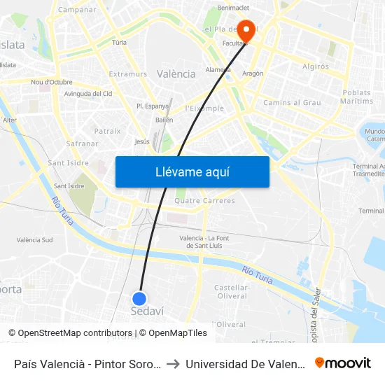 País Valencià - Pintor Sorolla to Universidad De Valencia map