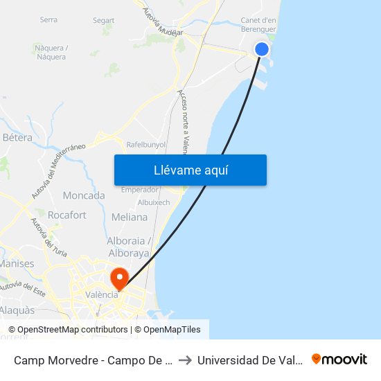 Camp Morvedre - Campo De Fútbol to Universidad De Valencia map