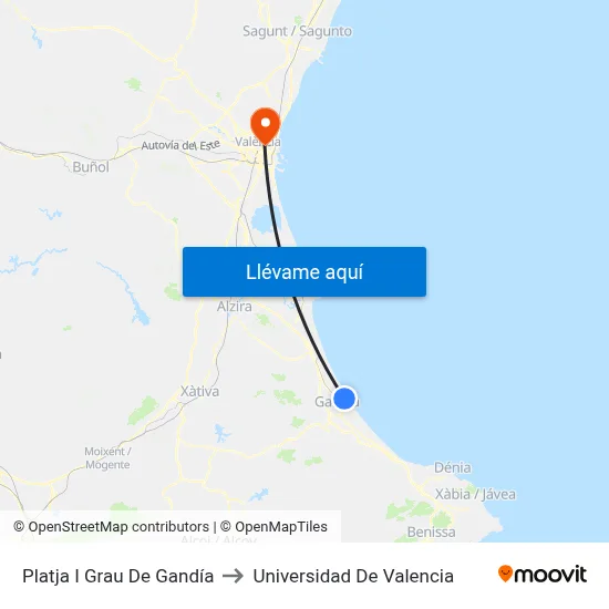 Platja I Grau De Gandía to Universidad De Valencia map