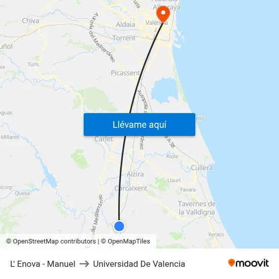 L' Enova - Manuel to Universidad De Valencia map