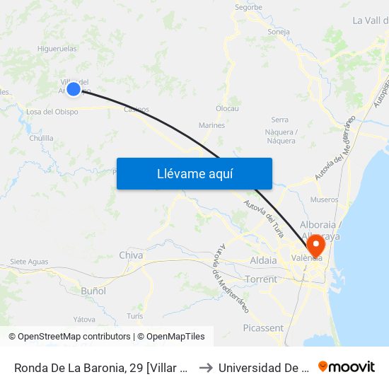 Ronda De La Baronia, 29 [Villar Del Arzobispo] to Universidad De Valencia map