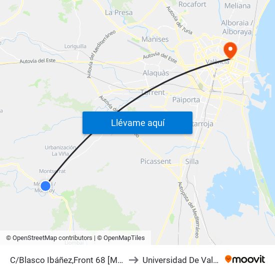 C/Blasco Ibáñez,Front 68 [Montroi] to Universidad De Valencia map