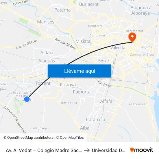 Av. Al Vedat – Colegio Madre Sacramento [Torrent] to Universidad De Valencia map