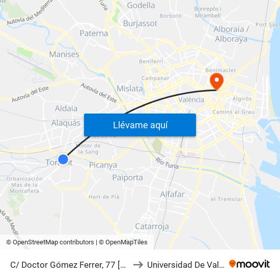 C/ Doctor Gómez Ferrer, 77 [Torrent] to Universidad De Valencia map