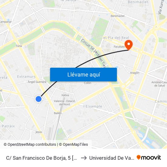 C/ San Francisco De Borja, 5 [València] to Universidad De Valencia map