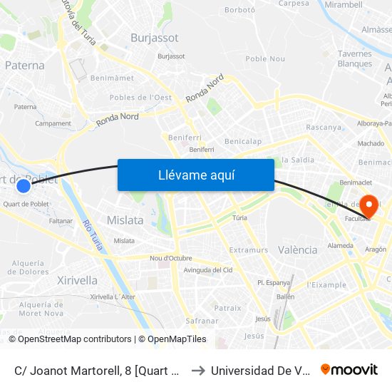 C/ Joanot Martorell, 8 [Quart De Poblet] to Universidad De Valencia map