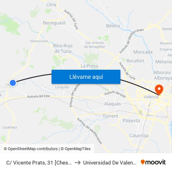 C/ Vicente Prats, 31 [Cheste] to Universidad De Valencia map