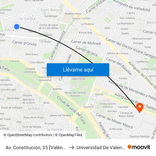 Av. Constitución, 35 [València] to Universidad De Valencia map