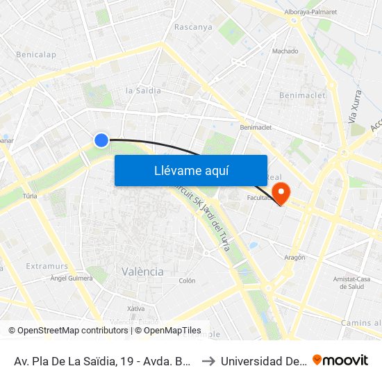 Av. Pla De La Saïdia, 19 - Avda. Burjassot [València] to Universidad De Valencia map