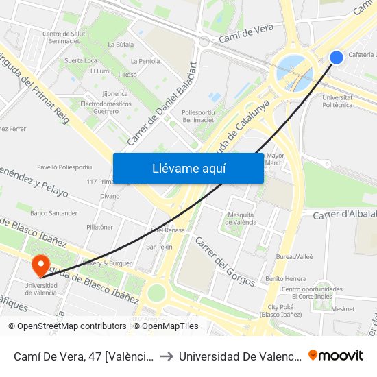 Camí De Vera, 47 [València] to Universidad De Valencia map