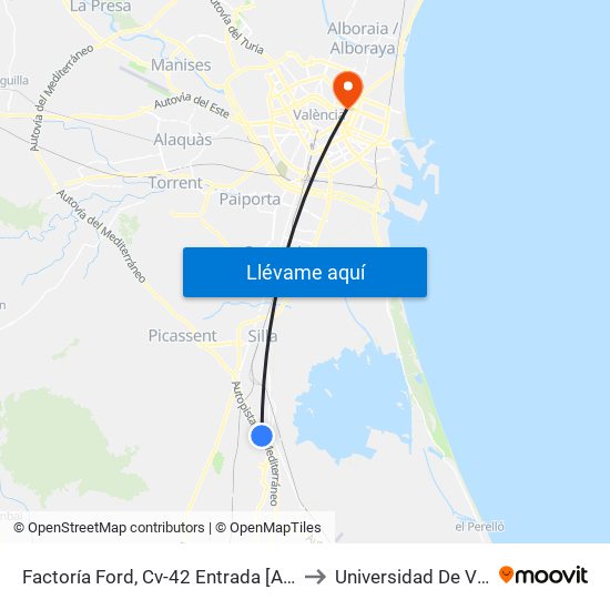 Factoría Ford, Cv-42 Entrada [Almussafes] to Universidad De Valencia map