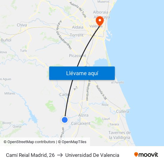 Camí Reial Madrid, 26 to Universidad De Valencia map