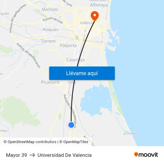 Mayor 39 to Universidad De Valencia map