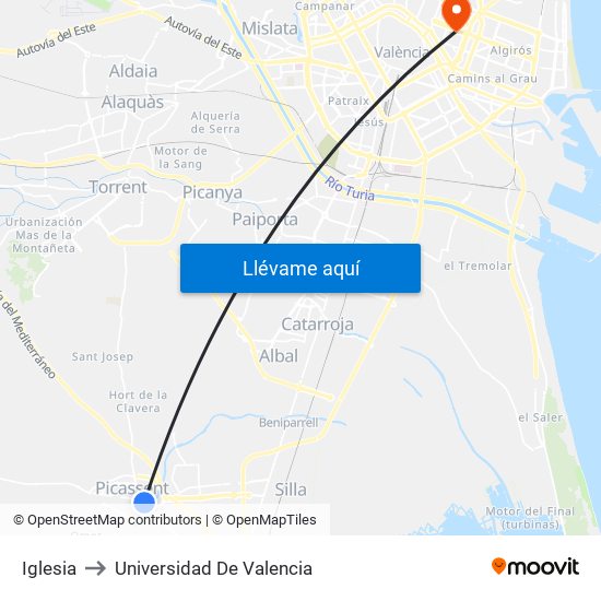 Iglesia to Universidad De Valencia map