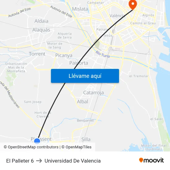 El Palleter 6 to Universidad De Valencia map
