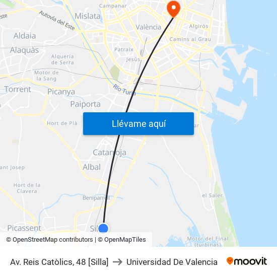 Av. Reis Catòlics, 48 [Silla] to Universidad De Valencia map
