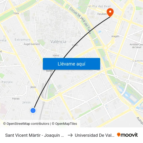 Sant Vicent Màrtir - Joaquín Navarro to Universidad De Valencia map