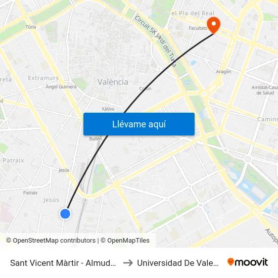 Sant Vicent Màrtir - Almudaina to Universidad De Valencia map