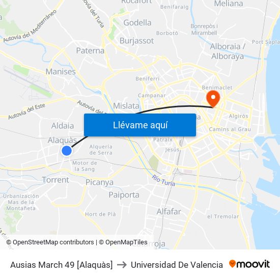 Ausias March 49 [Alaquàs] to Universidad De Valencia map