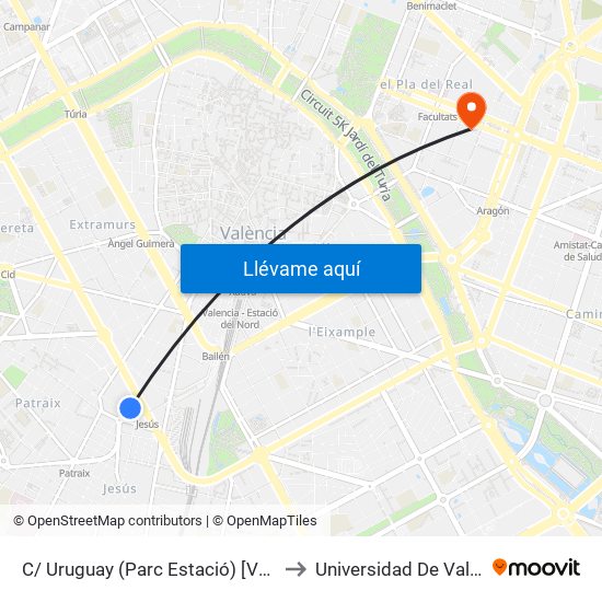 C/ Uruguay (Parc Estació) [València] to Universidad De Valencia map