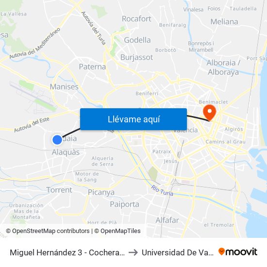 Miguel Hernández 3 - Cochera [Aldaia] to Universidad De Valencia map