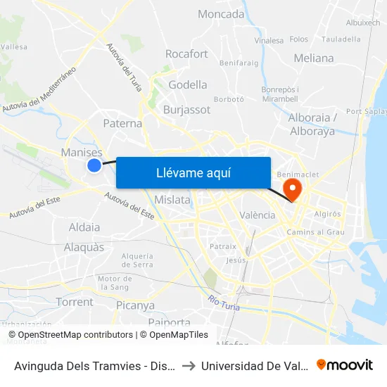Avinguda Dels Tramvies - Discoteca to Universidad De Valencia map