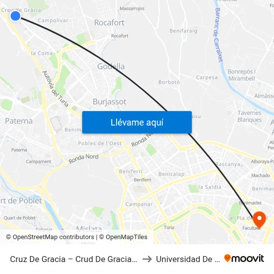 Cruz De Gracia – Crud De Gracia -Urb. I [Paterna] to Universidad De Valencia map