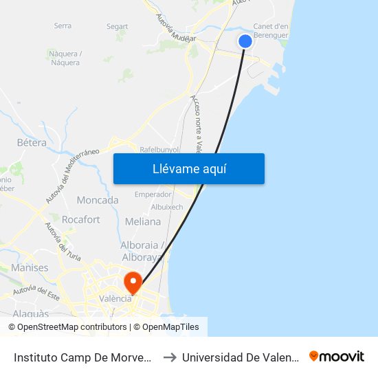 Instituto Camp De Morvedre to Universidad De Valencia map